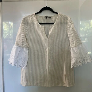 Ellen Tracy Linen Blouse Top 3/4 Bell Sleeve Size Large